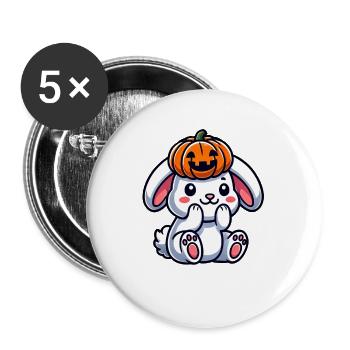 Mignon Halloween Lapin Citrouille Dessin Animé Octobre - Lot de 5 grands badges (56 mm) - blanc - Devant