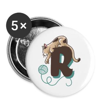 Cat Letter R - Buttons large 2.2''/56 mm (5-pack) - white - Front