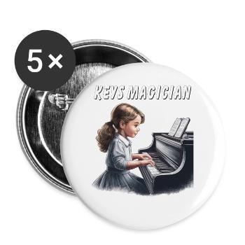 MAGICIEN DES TOUCHES DE PIANO - Lot de 5 grands badges (56 mm) - blanc - Devant