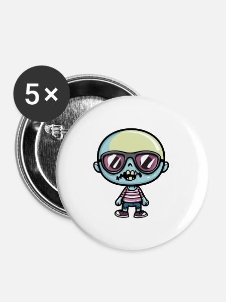 Zombie Halloween Cool - Buttons groß 56 mm (5er Pack) - Weiß