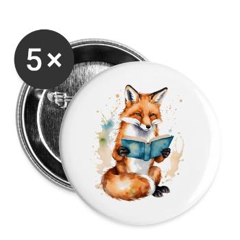 Fuchs Lesen Buch Bunt Tier Design Print - Buttons groß 56 mm (5er Pack) - Weiß - Vorne