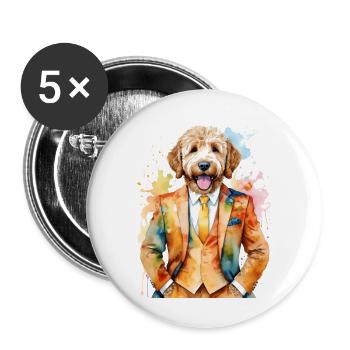 Costume Goldendoodle Chien Animal Design Print - Lot de 5 grands badges (56 mm) - blanc - Devant