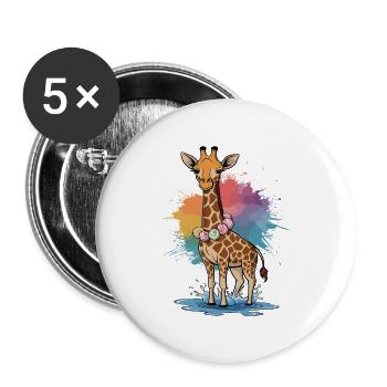 Niedliche Giraffe für Kinder für Kinder - Buttons groß 56 mm (5er Pack) - Weiß - Vorne