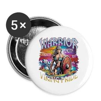 Warrior Spirit and Viking Pride für Wikinger - Buttons groß 56 mm (5er Pack) - Weiß - Vorne