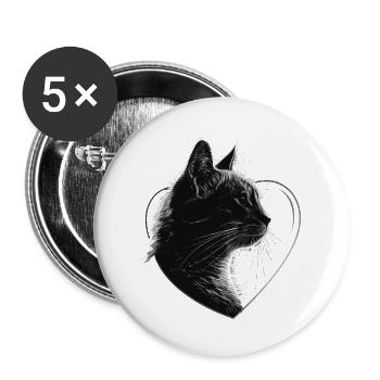 Katze - Buttons groß 56 mm (5er Pack) - Weiß - Vorne