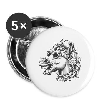 Pferd Pferde lustig witzig spaßig Gaul Reiterin - Buttons groß 56 mm (5er Pack) - Weiß - Vorne