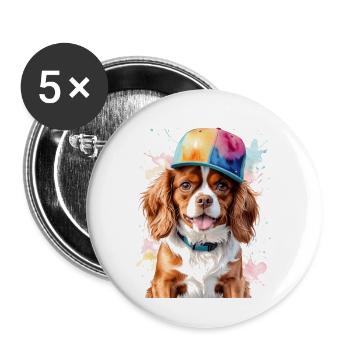 Cavalier King Charles Spaniel Snapback Cap Chien - Lot de 5 grands badges (56 mm) - blanc - Devant
