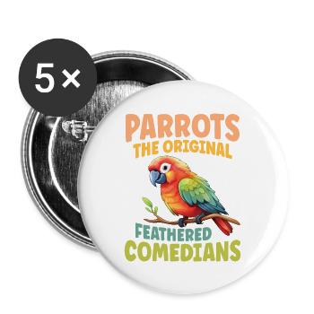 Parrots The Original Feathered Comedians - Buttons groß 56 mm (5er Pack) - Weiß - Vorne