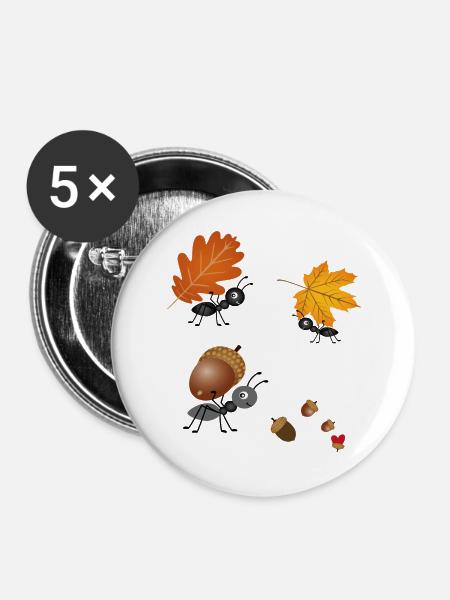 Ameisen im Herbst - Buttons groß 56 mm (5er Pack) - Weiß