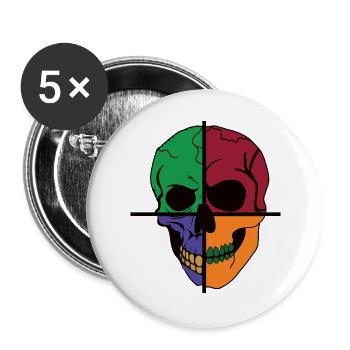 Vier geteilter Skelettschädel - Buttons groß 56 mm (5er Pack) - Weiß - Vorne