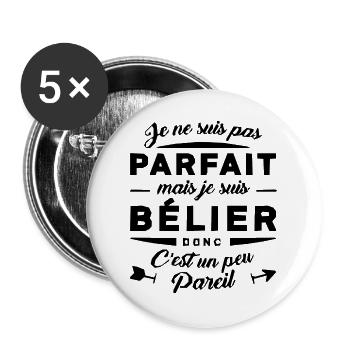 BELIER PARFAIT - Lot de 5 grands badges (56 mm) - blanc - Devant