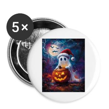 Halloween Gift Ghost with Christmas Hat Decoration - Buttons large 2.2''/56 mm (5-pack) - white - Front