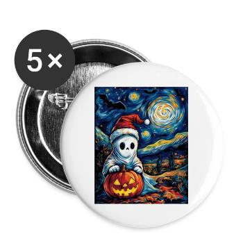 Cadeau d’Halloween fantôme avec décoration de chapeau de Noël - Lot de 5 grands badges (56 mm) - blanc - Devant