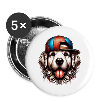 Chien - Lot de 5 grands badges (56 mm) - blanc - Devant