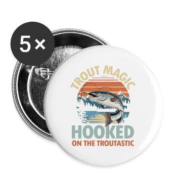Trout Magic Hooked on the Troutastic - Buttons groß 56 mm (5er Pack) - Weiß - Vorne