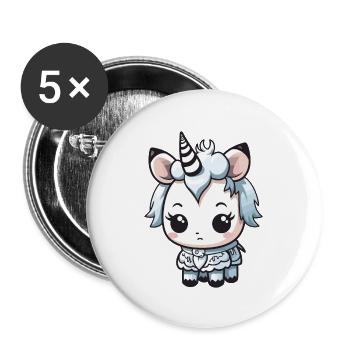 Licorne Hiver Bande dessinée Mignon - Lot de 5 grands badges (56 mm) - blanc - Devant