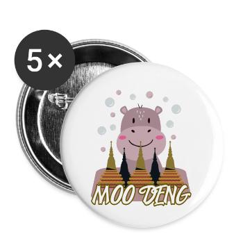 Moo Deng Cute Hippopotamus Baby Animal - Buttons large 2.2''/56 mm (5-pack) - white - Front