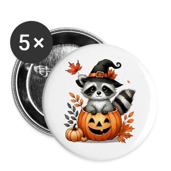 Raton laveur d’Halloween à la citrouille : Doux plaisir effrayant - Lot de 5 grands badges (56 mm) - blanc - Devant