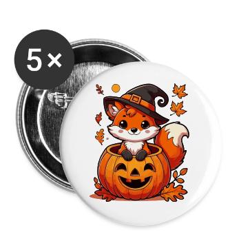 Renard d’Halloween dans la citrouille : un plaisir effrayant et sucré - Lot de 5 grands badges (56 mm) - blanc - Devant