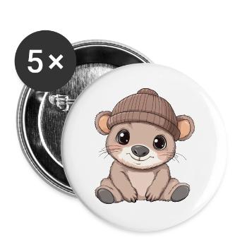 Wombat Süß Niedlich Baby Kinder Tier Cartoon - Buttons groß 56 mm (5er Pack) - Weiß - Vorne