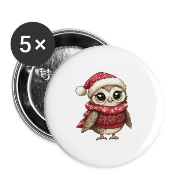 Owl Christmas - Buttons large 2.2''/56 mm (5-pack) - white - Front