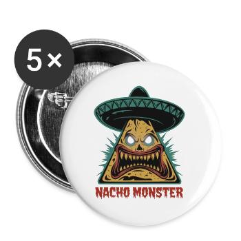 Nacho Monster Fiesta - Buttons groß 56 mm (5er Pack) - Weiß - Vorne