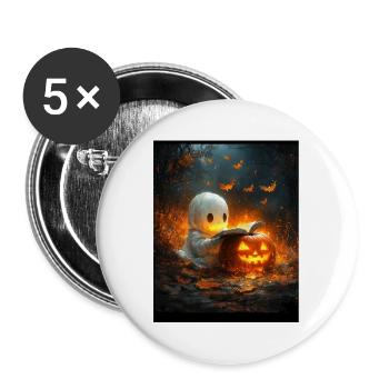 Cadeau d’Halloween Femmes Hommes Enfants Décoration - Lot de 5 grands badges (56 mm) - blanc - Devant