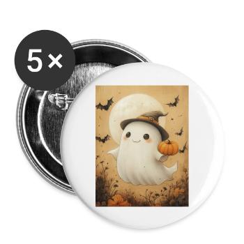 Cadeau d’Halloween Femmes Hommes Enfants Décoration - Lot de 5 grands badges (56 mm) - blanc - Devant