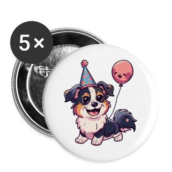 Border Collie Chiens Anniversaire Bande dessinée - Lot de 5 grands badges (56 mm) - blanc - Devant