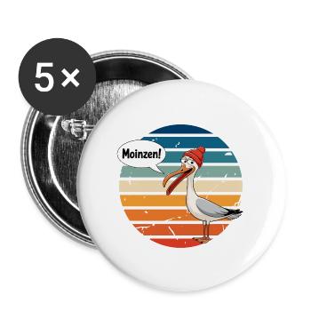 Hamburg Moin Moinzen Möwe Nordsee Küste Urlaub Fun - Buttons groß 56 mm (5er Pack) - Weiß - Vorne