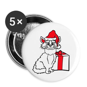 Santa Claus Cat Winter Christmas Gift - Buttons large 2.2''/56 mm (5-pack) - white - Front