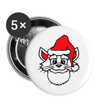 Santa Claus Cat Winter Christmas Hat Head - Buttons large 2.2''/56 mm (5-pack) - white - Front