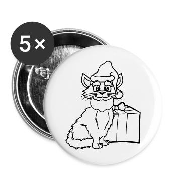 Santa Claus Cat Winter Christmas Gift - Buttons large 2.2''/56 mm (5-pack) - white - Front