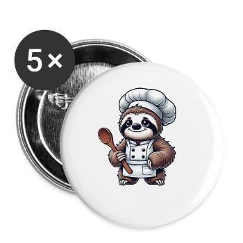 Cute Sloth Chef Chef Kitchen Cooking - Buttons large 2.2''/56 mm (5-pack) - white - Front