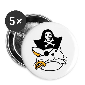 Cute Pirate Cat Buccaneer Eye Patch Hat Saber - Buttons large 2.2''/56 mm (5-pack) - white - Front