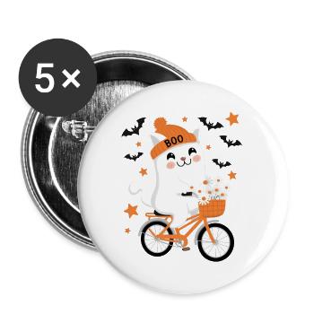 Katze Halloween Fahrrad - Buttons groß 56 mm (5er Pack) - Weiß - Vorne