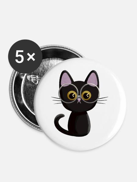 Schwarze Katze - Buttons groß 56 mm (5er Pack) - Weiß