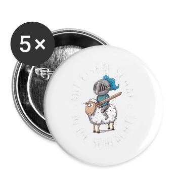 Schaf Spruch Siedler - Buttons groß 56 mm (5er Pack) - Weiß - Vorne