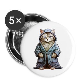 PEIGNOIR POUR CHAT - Lot de 5 grands badges (56 mm) - blanc - Devant