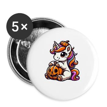 Cute Unicorn Halloween Pumpkin Cartoon - Buttons large 2.2''/56 mm (5-pack) - white - Front