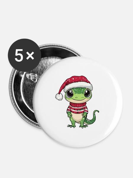 Echse Weihnachten - Buttons groß 56 mm (5er Pack) - Weiß