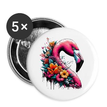 Flamant - Lot de 5 grands badges (56 mm) - blanc - Devant
