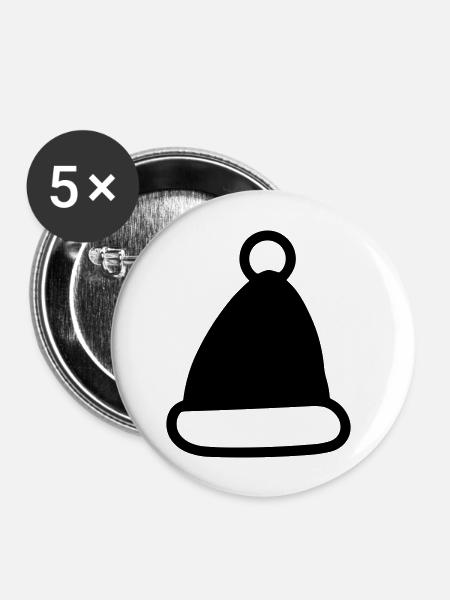 Weihnachtsmütze - Buttons groß 56 mm (5er Pack) - Weiß