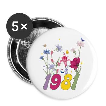 Geburtsjahr 1981 Wildblumen - Buttons groß 56 mm (5er Pack) - Weiß - Vorne