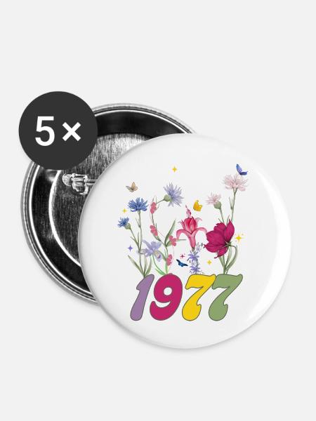 Geburtsjahr 1977 Wildblumen - Buttons groß 56 mm (5er Pack) - Weiß