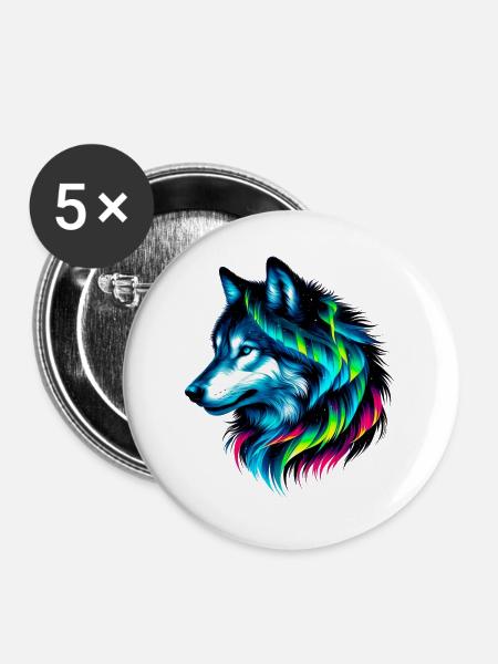 Wolf - Buttons groß 56 mm (5er Pack) - Weiß