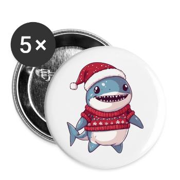 Hai Weihnachten Comic - Buttons groß 56 mm (5er Pack) - Weiß - Vorne