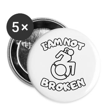 Ich sitze im Rollstuhl, aber ich bin nicht kaputt # - Buttons groß 56 mm (5er Pack) - Weiß - Vorne