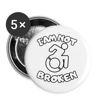 Ich sitze im Rollstuhl, bin aber nicht kaputt * - Buttons groß 56 mm (5er Pack) - Weiß - Vorne