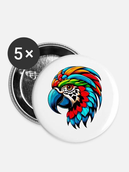 Harlekin Papagei - Buttons groß 56 mm (5er Pack) - Weiß